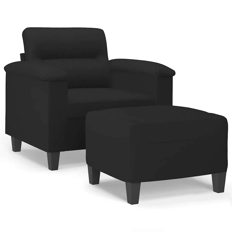 Fauteuil avec repose-pied Noir 60 cm Tissu microfibre - 2