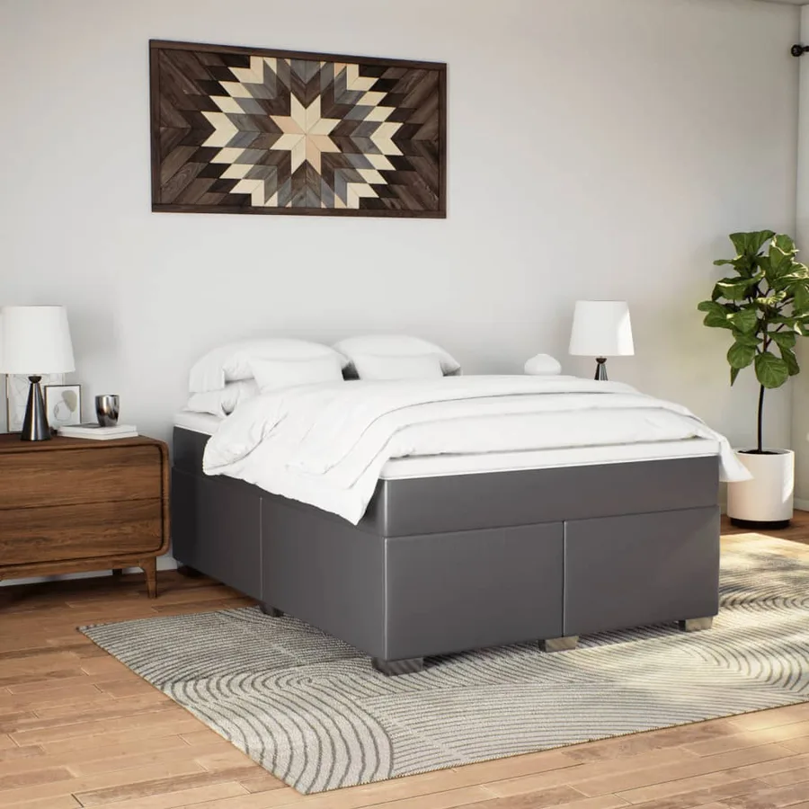 Sommier à lattes de lit avec matelas Gris 140x200 cm Similicuir - 3