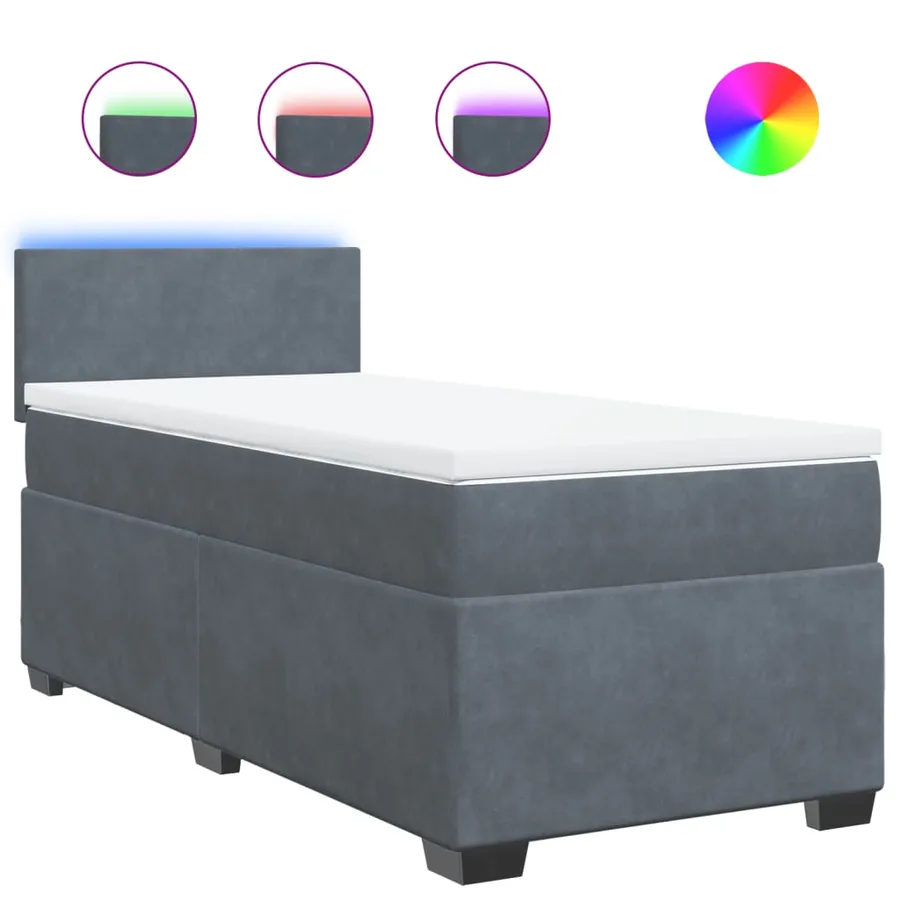 Sommier à lattes de lit avec matelas gris foncé 90x190 cm simple velours - 2