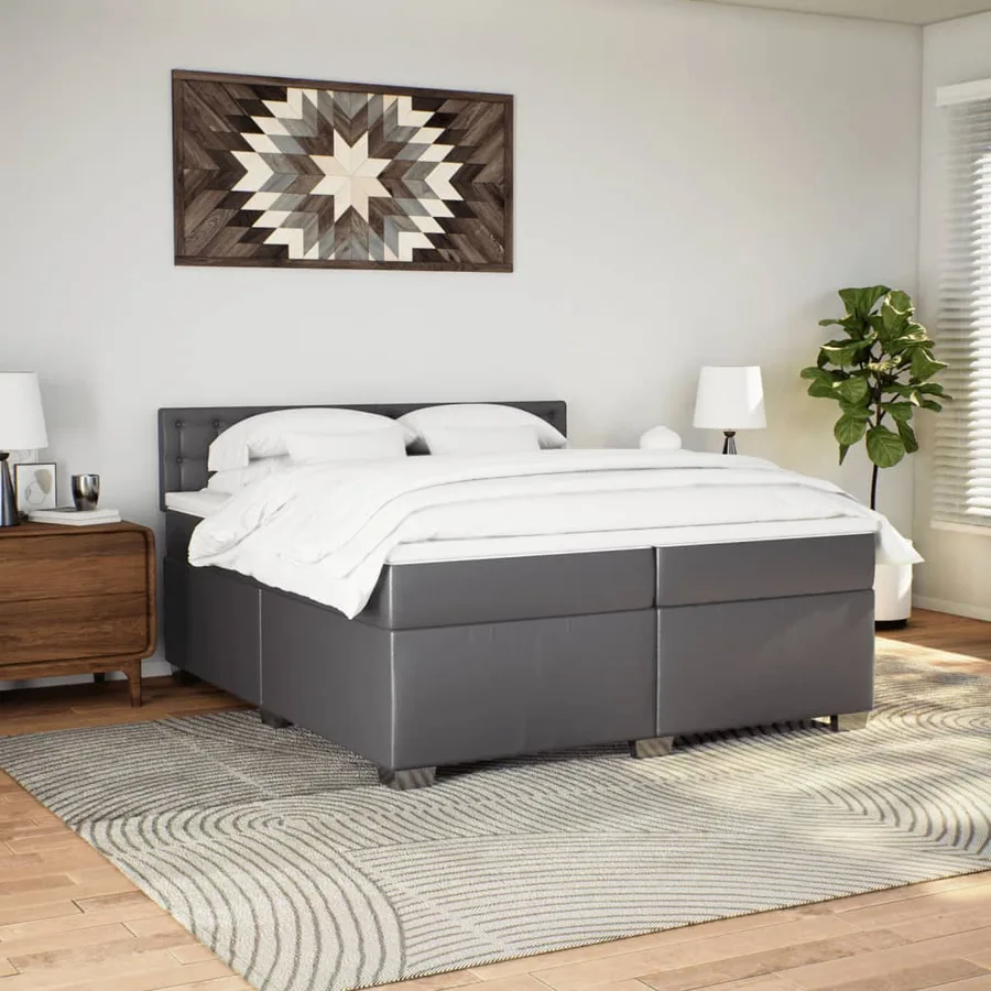 Sommier à lattes de lit avec matelas Gris 200x200 cm Similicuir - 4