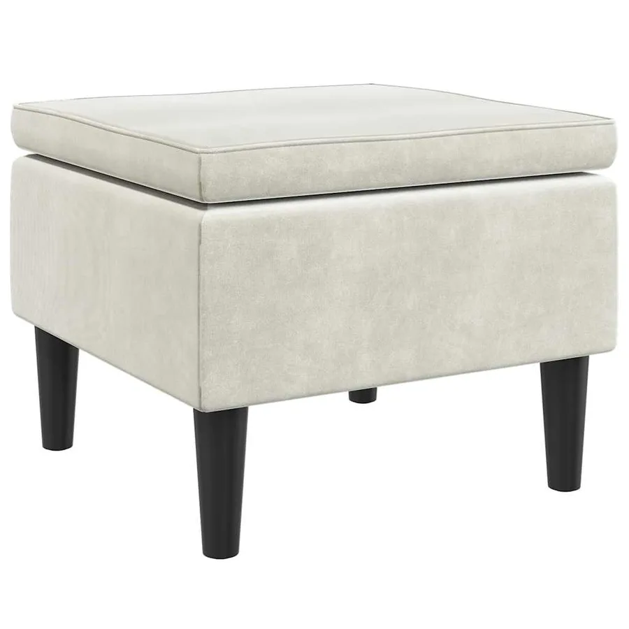 Tabouret avec pieds en bois Velours crème - 2