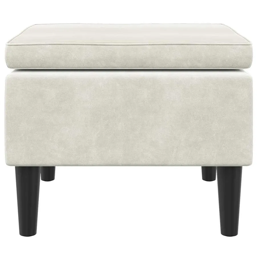 Tabouret avec pieds en bois Velours crème - 3