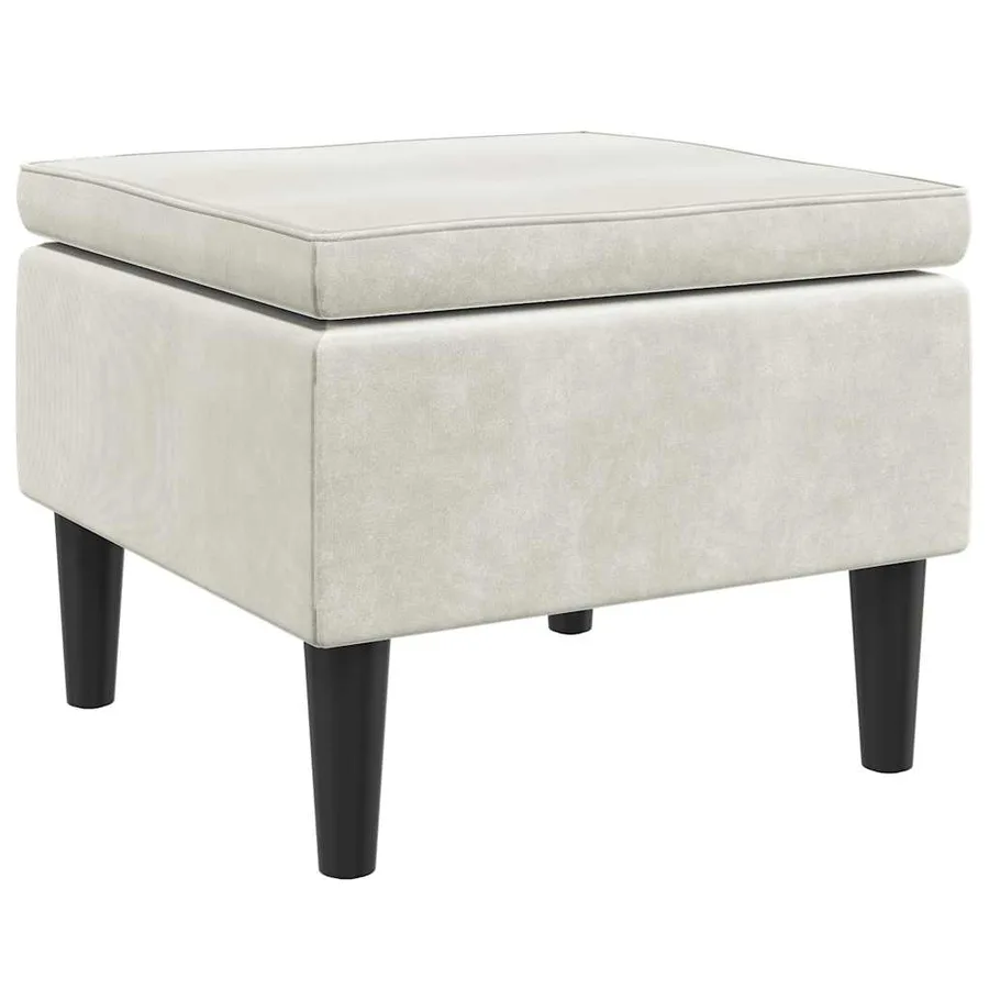 Tabouret avec pieds en bois Velours crème - 5