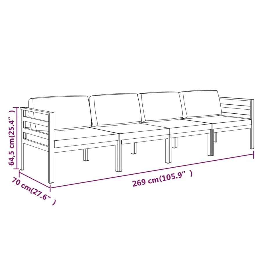Salon de jardin 4 pcs avec coussins Aluminium Anthracite - 7