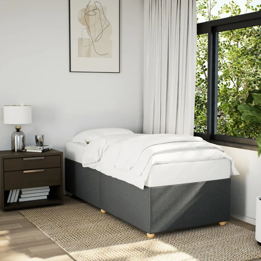 Cadre de lit sans matelas tissu gris foncé une place