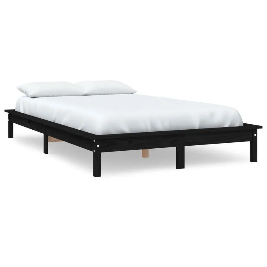Cadre de lit sans matelas noir bois de pin massif - 2