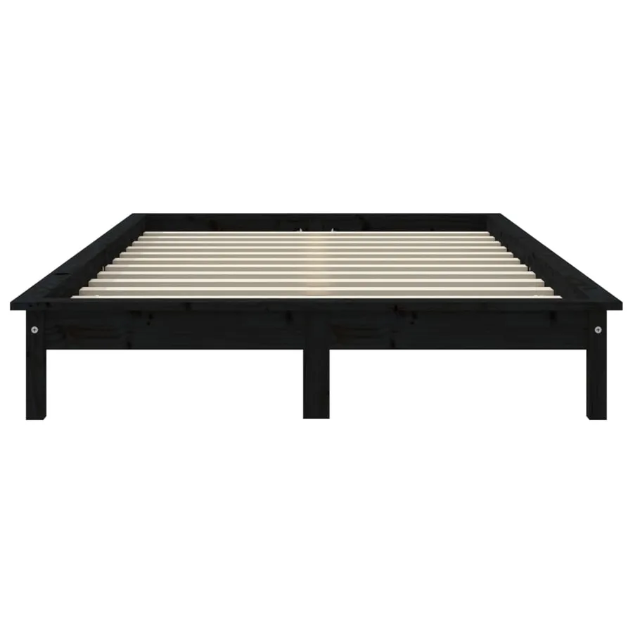 Cadre de lit sans matelas noir bois de pin massif - 5