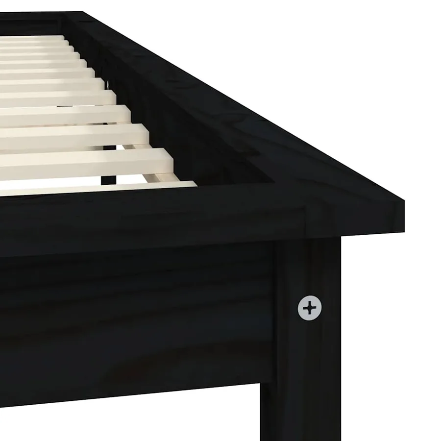 Cadre de lit sans matelas noir bois de pin massif - 7