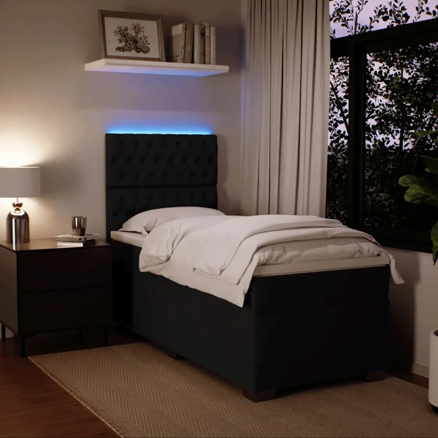 Sommier à lattes de lit avec matelas Noir 90x200 cm Velours - 4