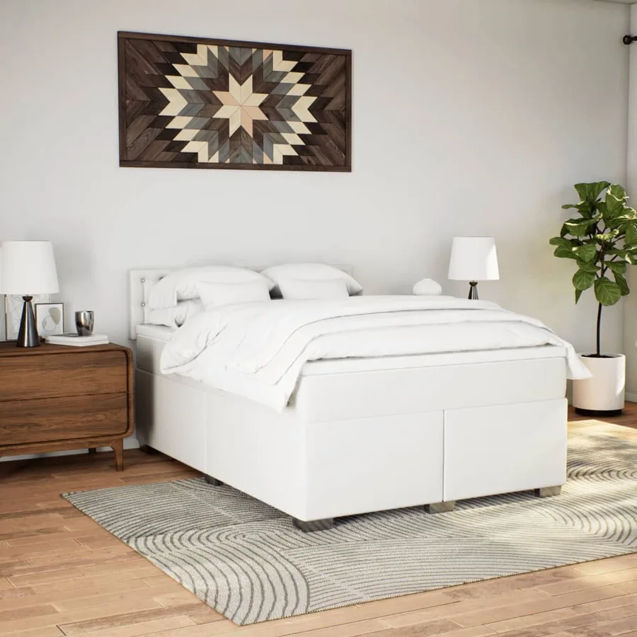 Sommier à lattes de lit avec matelas Blanc 140x200cm Similicuir - 4