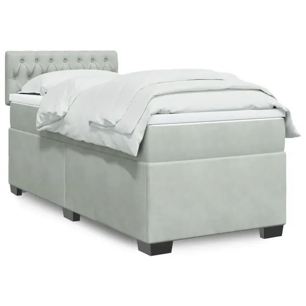 Sommier à lattes de lit et matelas Gris clair 90x200 cm Velours