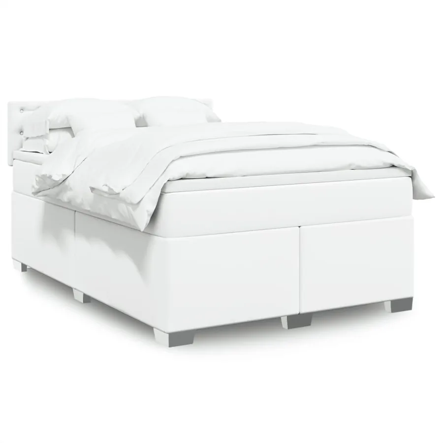 Sommier à lattes de lit avec matelas Blanc 140x200cm Similicuir