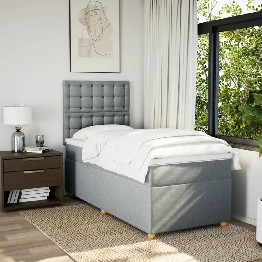Sommier à lattes de lit et matelas Gris clair 90x190 cm Tissu - 3