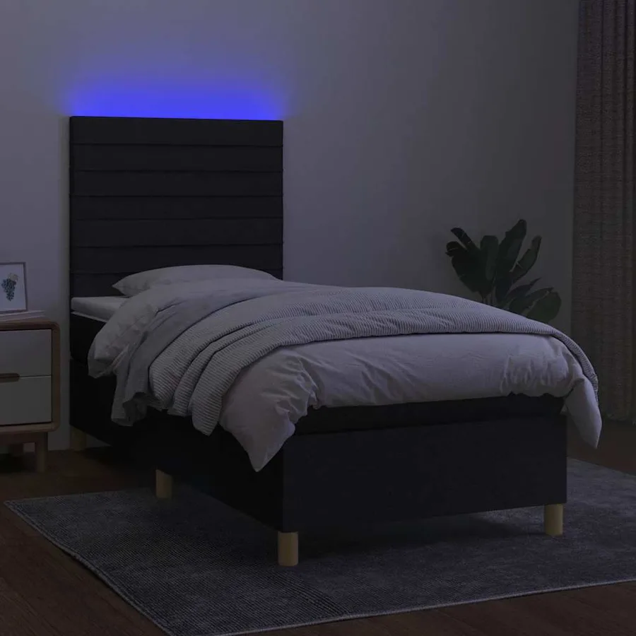 Sommier à lattes de lit et matelas et LED Noir 100x200 cm Tissu - 4