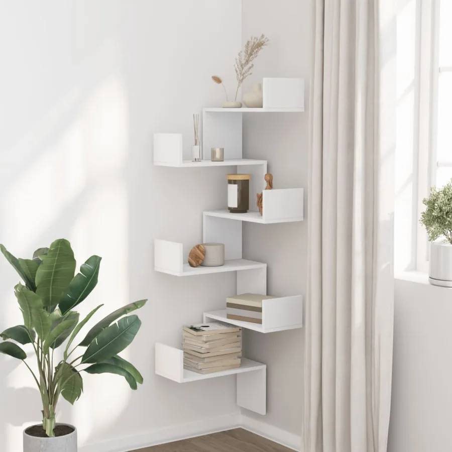 Étagère d'angle murale blanc 45x45x147 cm bois d'ingénierie - 3