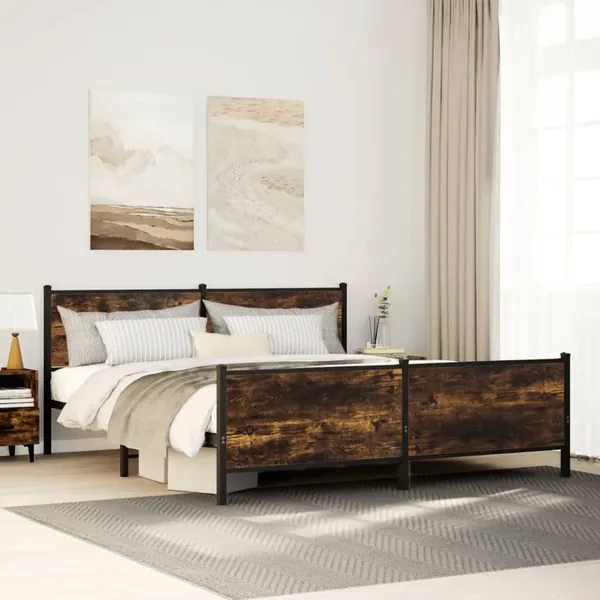 Cadre de lit en métal sans matelas chêne fumé 180x200 cm