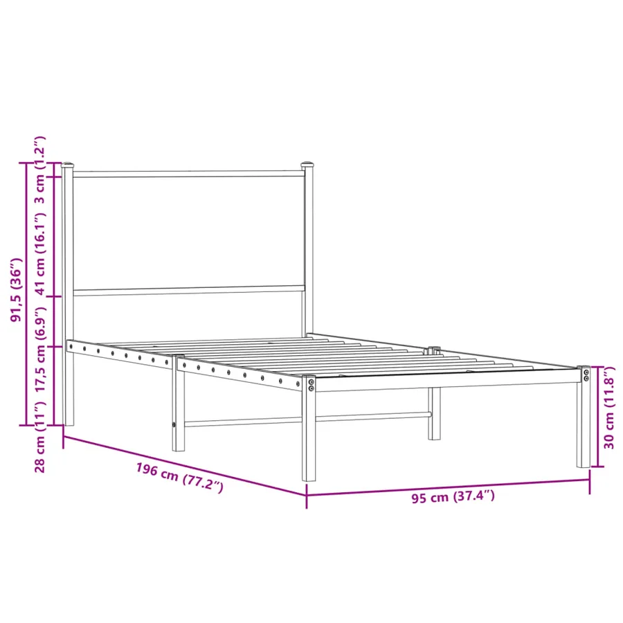 Cadre de lit en métal sans matelas chêne marron 90x190 cm - 10