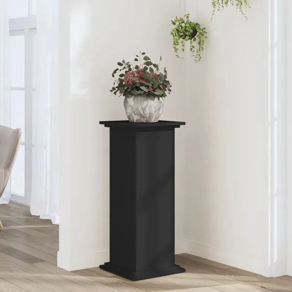 Support pour plantes noir 33x33x80 cm bois d'ingénierie