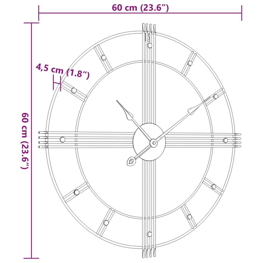 Horloge murale noir Ø60 cm fer - 7