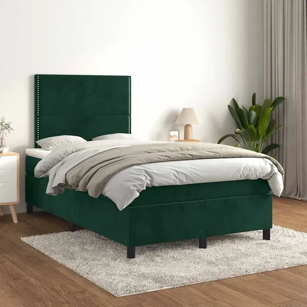 Sommier à lattes de lit et matelas Vert foncé 120x200cm Velours