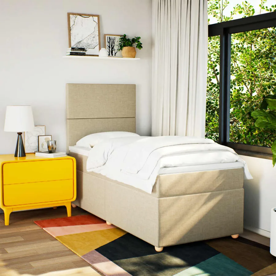 Sommier à lattes de lit avec matelas Crème 90x200 cm Tissu - 3