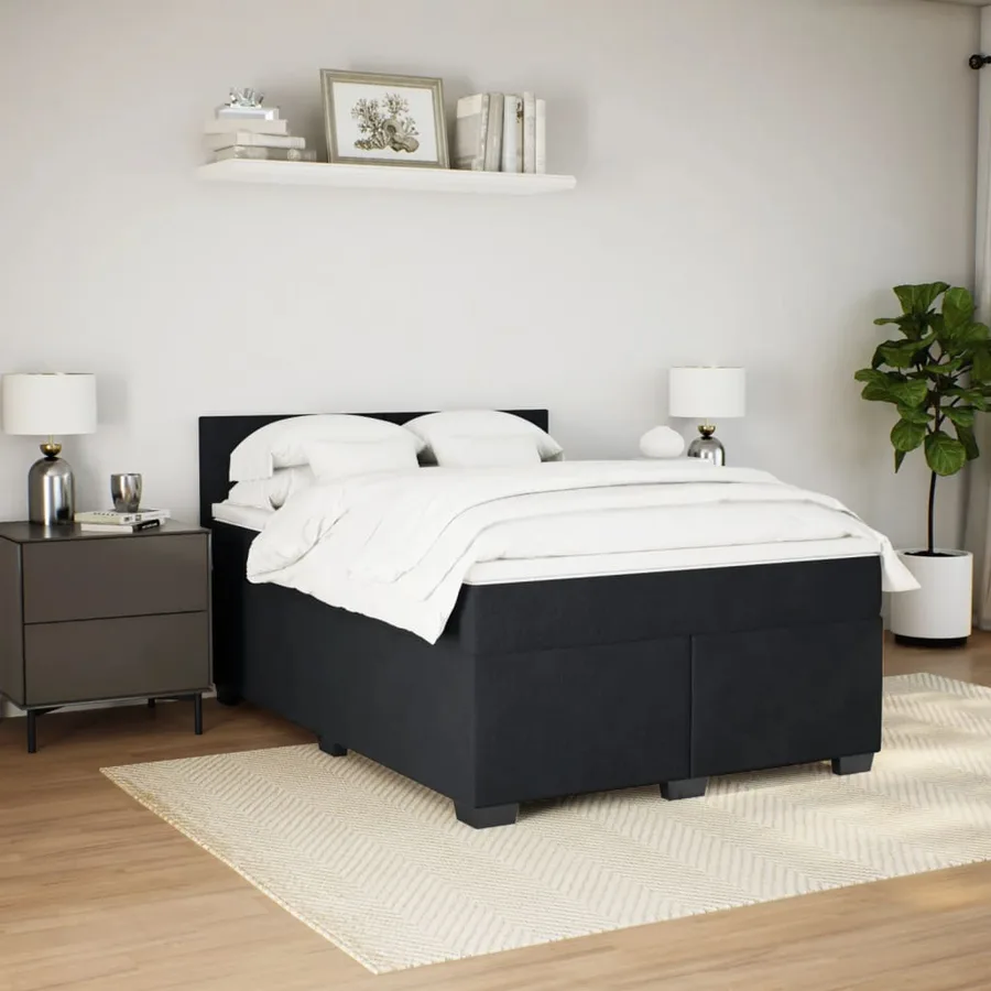 Sommier à lattes de lit avec matelas Noir 140x200 cm Velours - 3