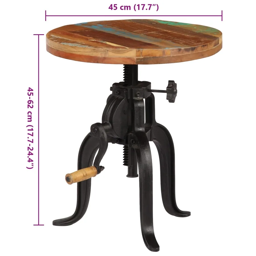 Table d'appoint 45x (45-62) cm Bois de récupération et fonte - 7