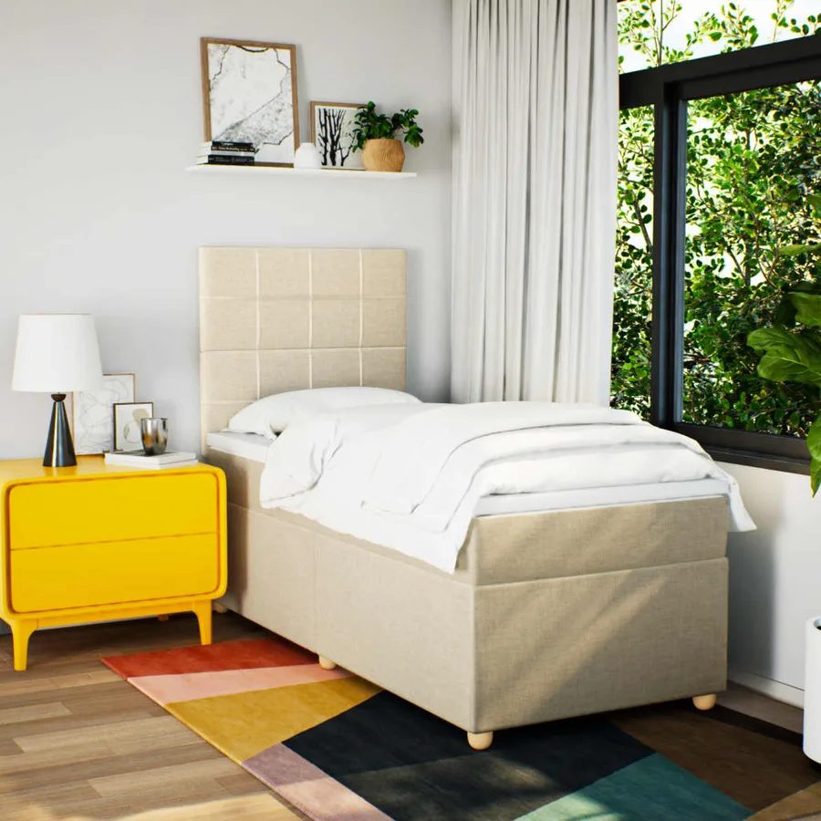 Sommier à lattes de lit avec matelas Crème 100x200 cm Tissu - 3