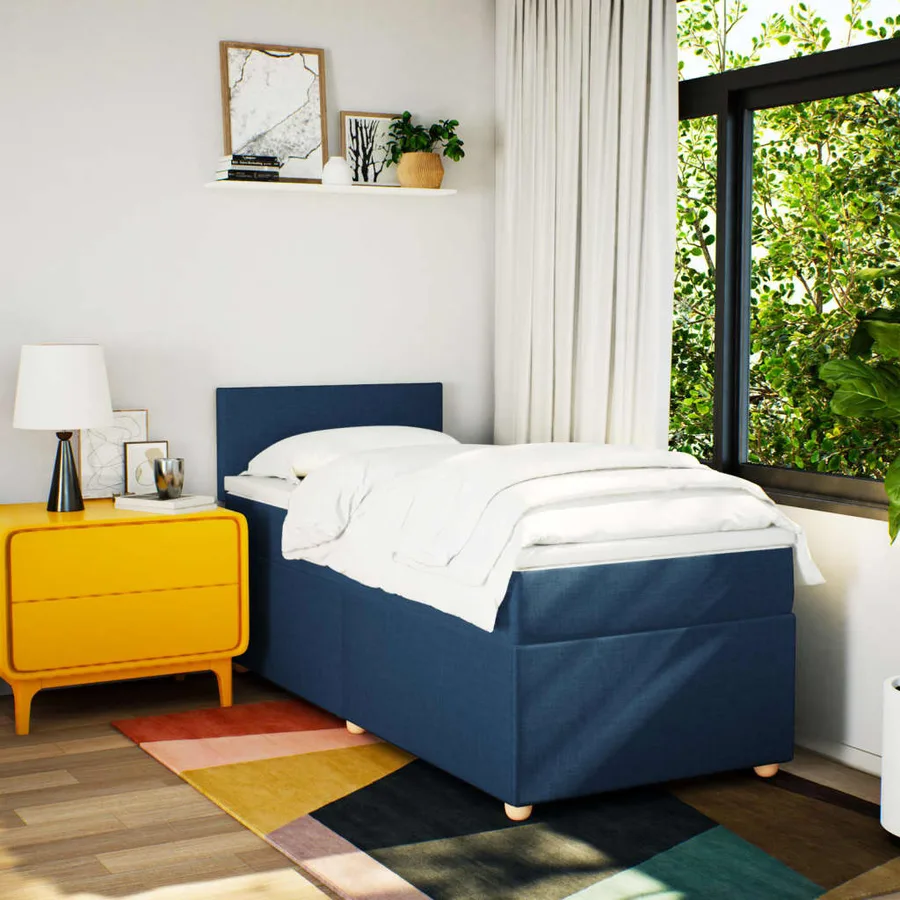 Sommier à lattes de lit avec matelas Bleu 100x200 cm Tissu - 3