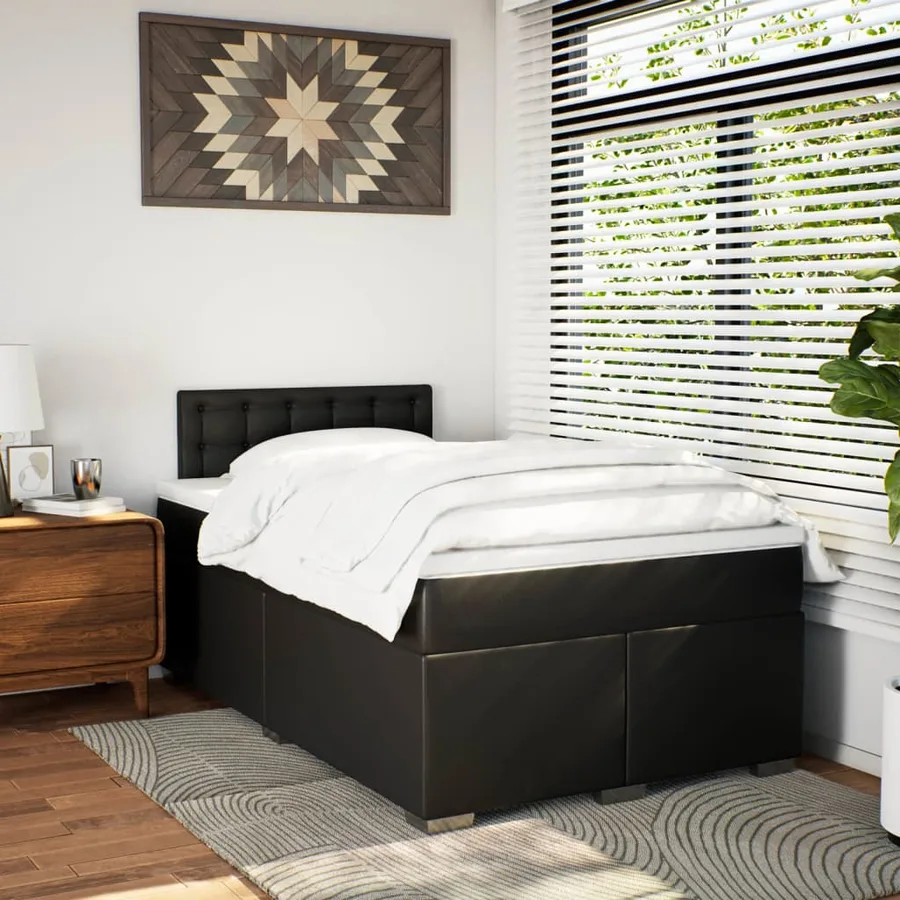 Sommier à lattes de lit avec matelas noir 120x190 cm similicuir - 3
