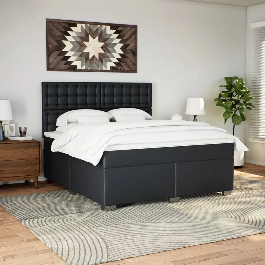 Sommier à lattes de lit avec matelas Noir 180x200 cm Similicuir - 3