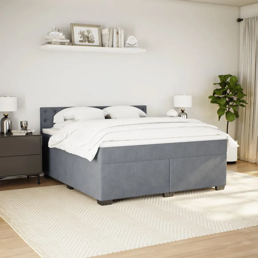 Sommier à lattes de lit et matelas Gris foncé 180x200cm Velours - 5