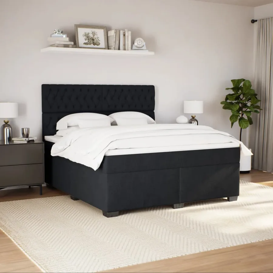 Sommier à lattes de lit avec matelas Noir 180x200 cm Velours - 3