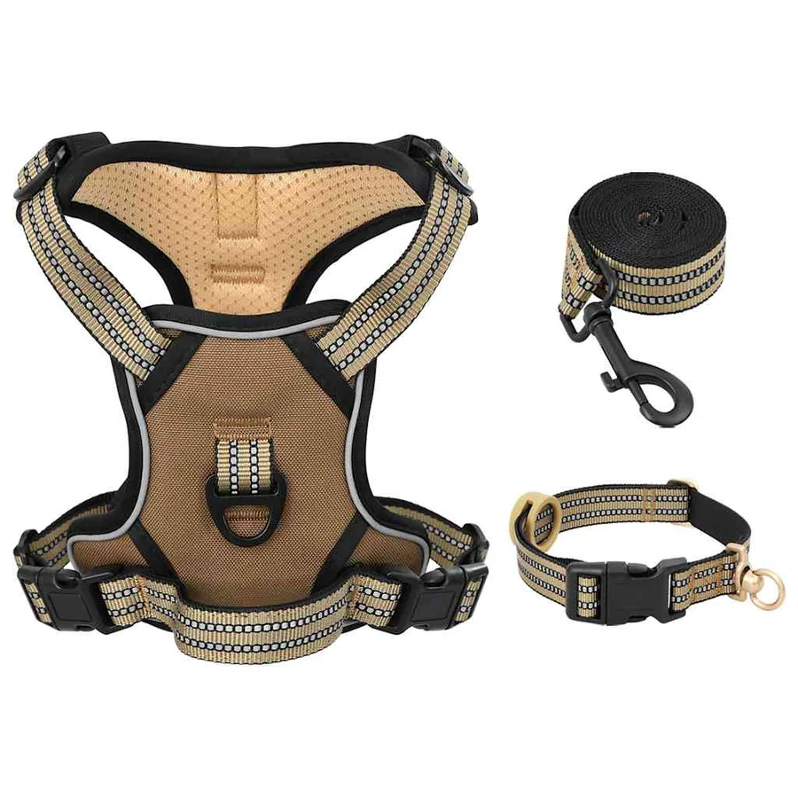 Harnais pour chien avec laisse et collier réglables marron L - 4
