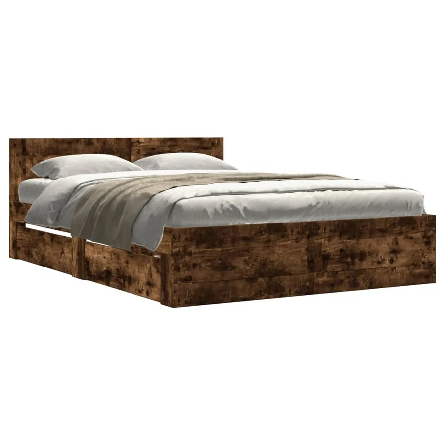 Cadre de lit et tête de lit sans matelas chêne fumé 120x190 cm - 2