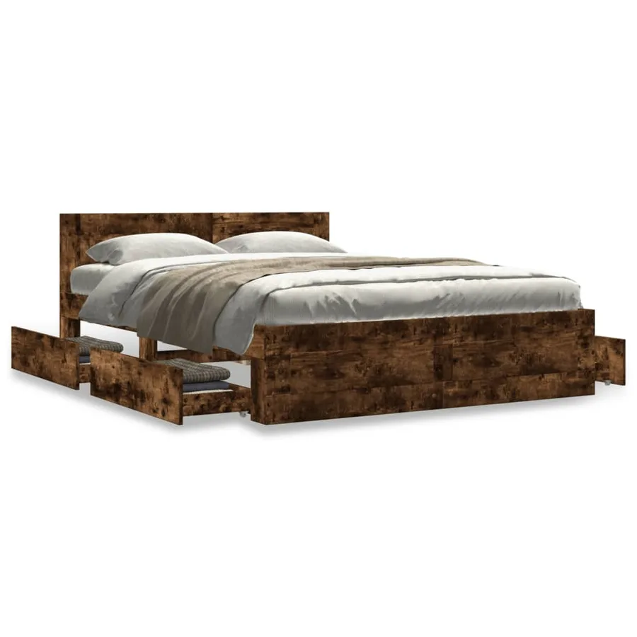 Cadre de lit et tête de lit sans matelas chêne fumé 120x190 cm - 4