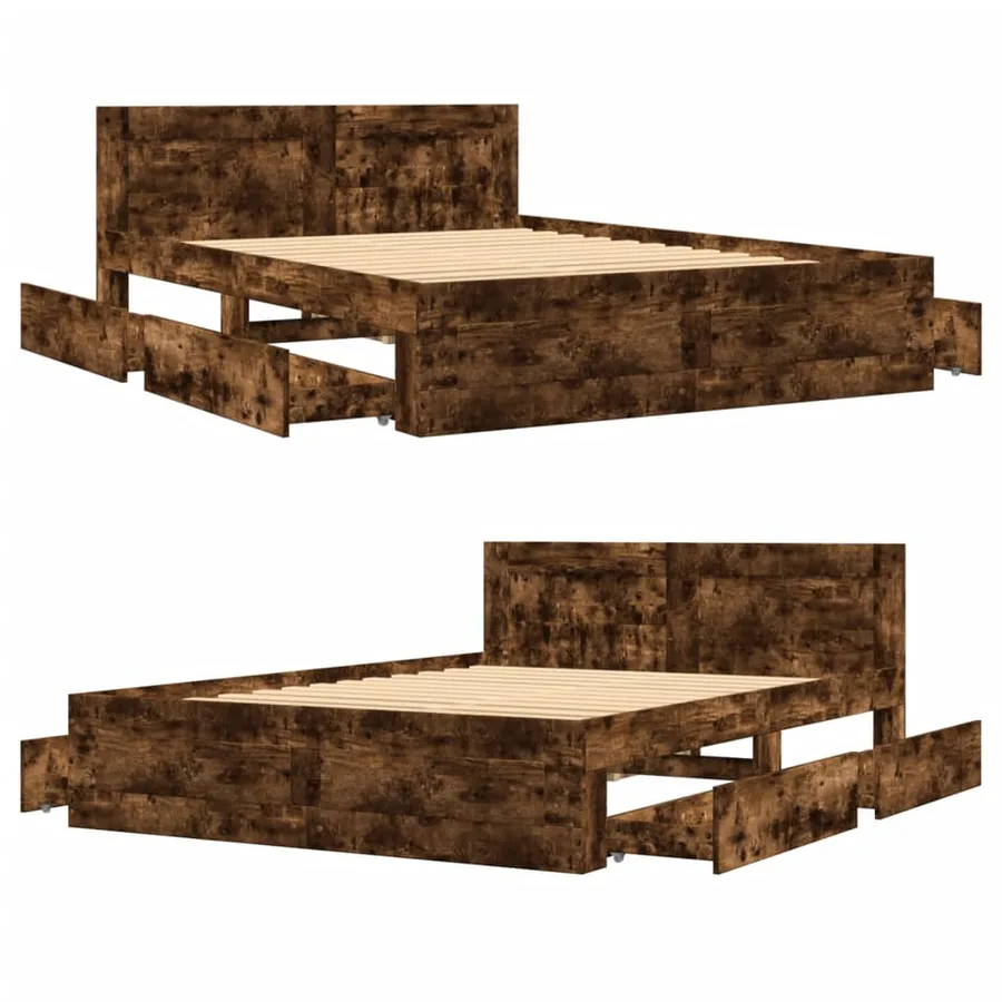 Cadre de lit et tête de lit sans matelas chêne fumé 120x190 cm - 8
