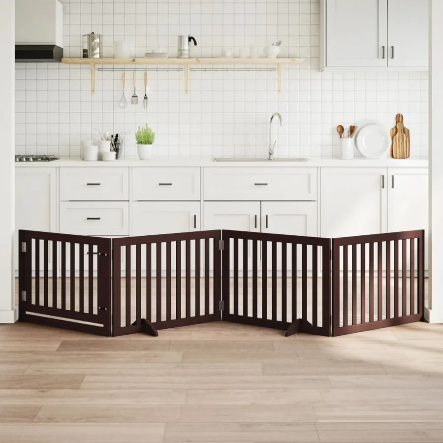 Barrière pour chiens avec porte 4 panneaux bois de peuplier