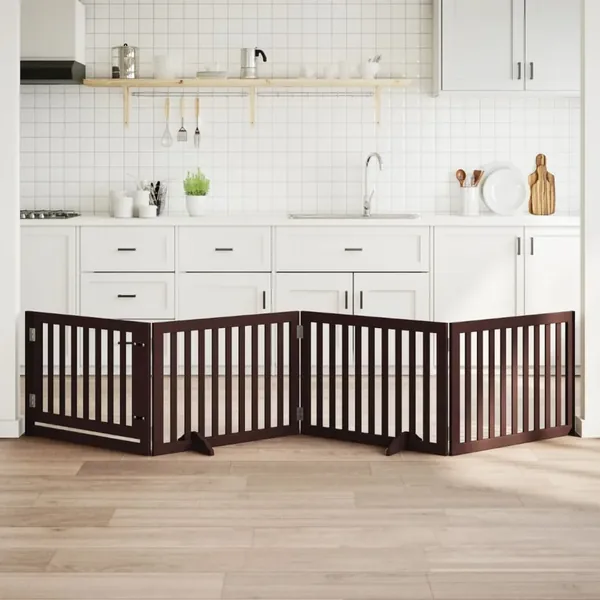 Barrière pour chiens avec porte 4 panneaux bois de peuplier