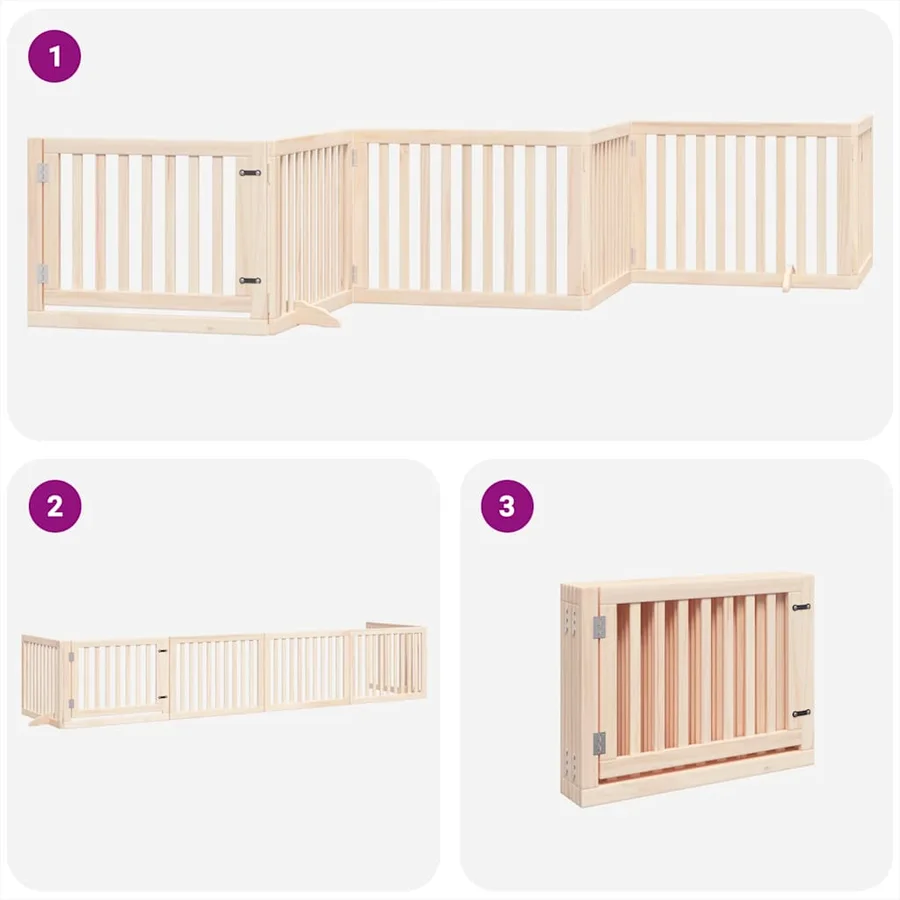 Barrière pour chien avec porte pliable 6 panneaux bois peuplier - 5