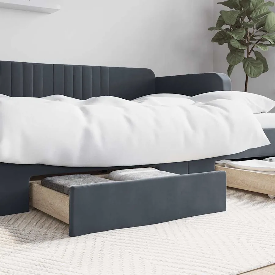 Tiroirs de lit 2 pcs gris foncé bois d'ingénierie et velours