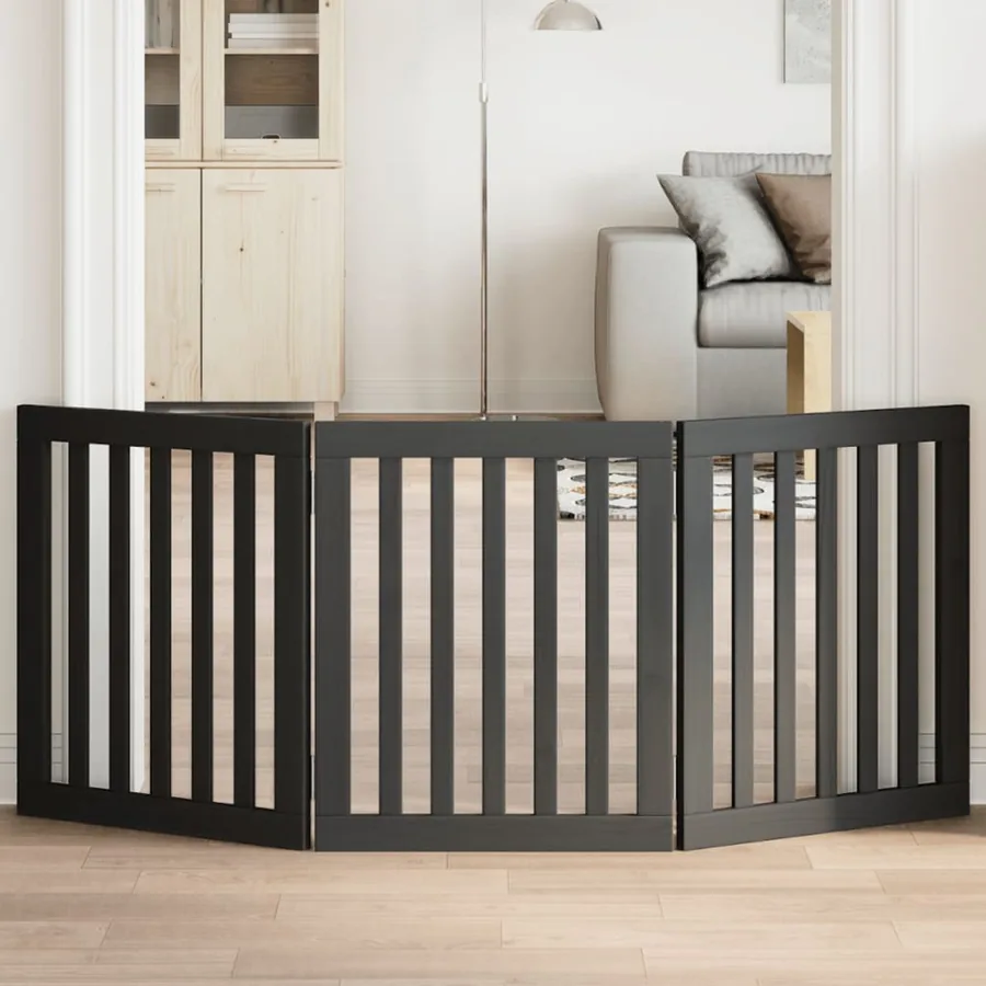Barrière pour chien pliable 3 panneaux noir bois de peuplier