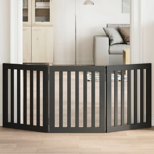 Barrière pour chien pliable 3 panneaux noir bois de peuplier