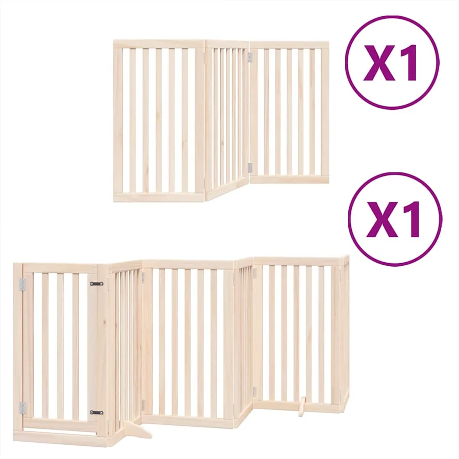 Barrière pour chiens avec porte pliable 9panneaux bois peuplier - 2