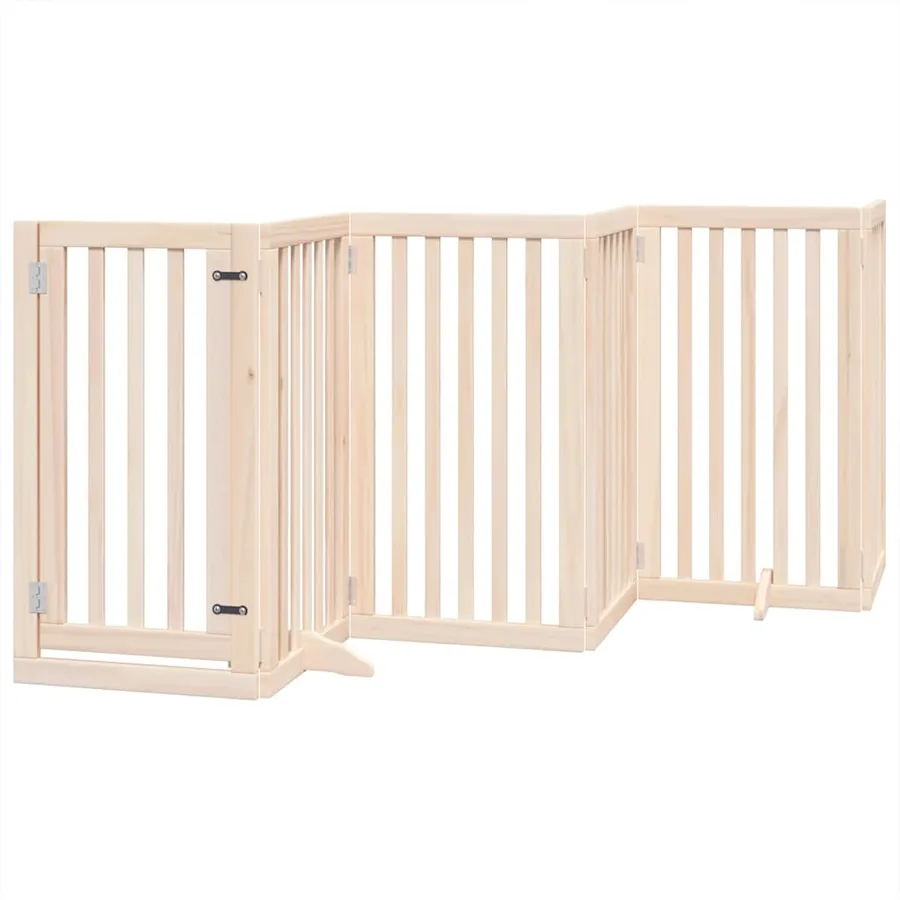 Barrière pour chiens avec porte pliable 9panneaux bois peuplier - 3