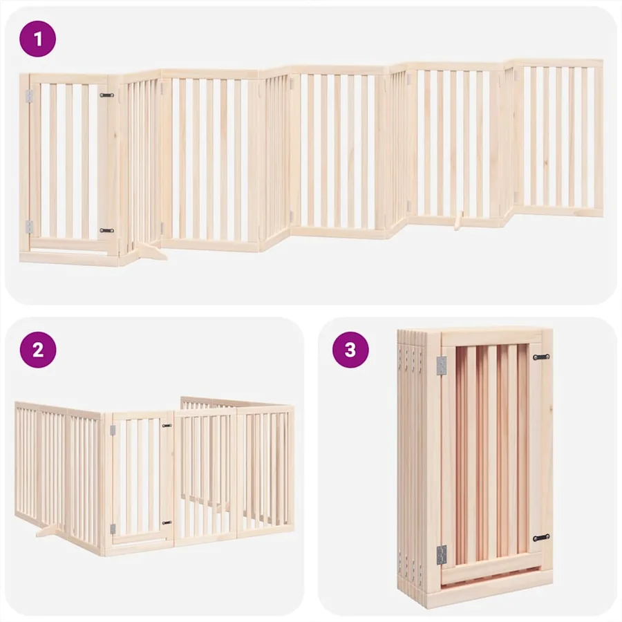 Barrière pour chiens avec porte pliable 9panneaux bois peuplier - 5