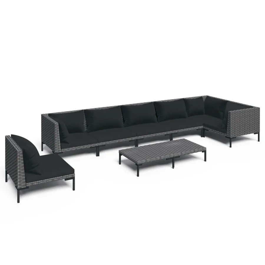 Salon de jardin 8 pcs avec coussins Résine tressée Gris foncé - 2