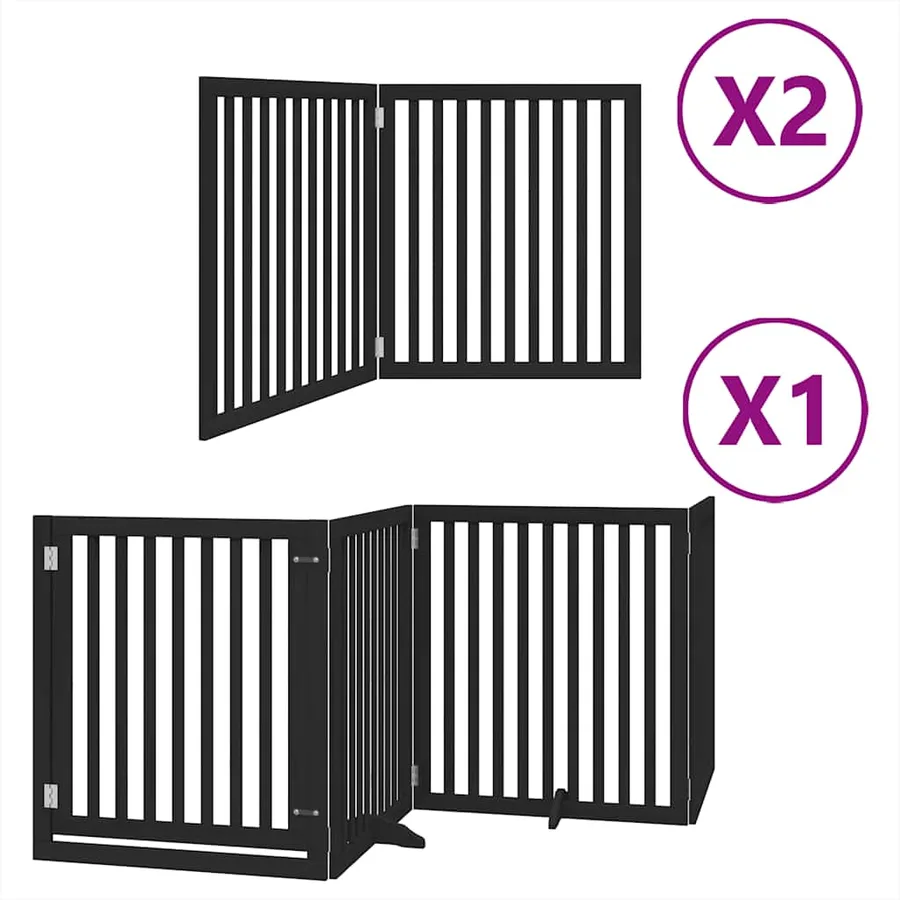 Barrière pour chien porte pliable 8 panneaux noir bois peuplier - 2