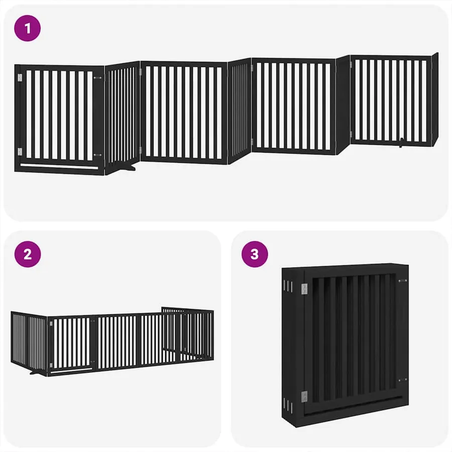 Barrière pour chien porte pliable 8 panneaux noir bois peuplier - 5