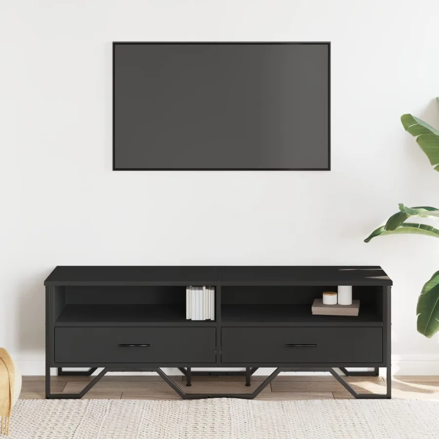Meuble TV noir 122x34x41 cm bois d'ingénierie - 3